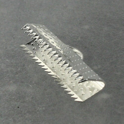 20 pcs Silver Plated 20mm Ribbon Clamps Connectors Clips End for Leather Charm Braid