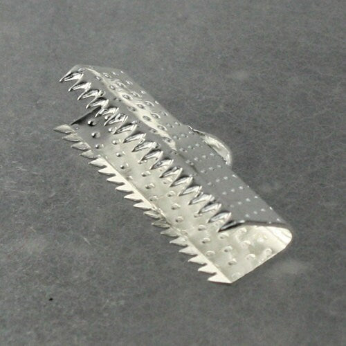 20 pcs Silver Plated 20mm Ribbon Clamps Connectors Clips End for Leather Charm Braid