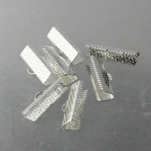 20 pcs Silver Plated 20mm Ribbon Clamps Connectors Clips End for Leather Charm Braid