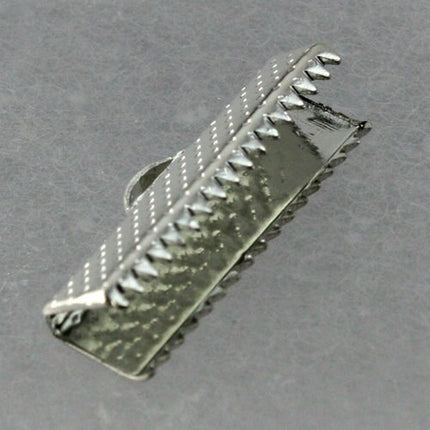 20 pcs Rhodium Plated 20mm Ribbon Clamps Connectors Clips End for Leather Charm Braid