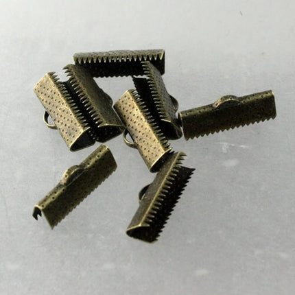 20 pcs Antique Brass Plated 20mm Ribbon Clamps Connectors Clips End for Leather Charm Braid