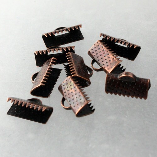 30 pcs Antique Copper Plated 13mm - 1/2 inch Ribbon Clamps Connectors Clips End for Leather Charm Braid