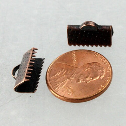 30 pcs Antique Copper Plated 13mm - 1/2 inch Ribbon Clamps Connectors Clips End for Leather Charm Braid