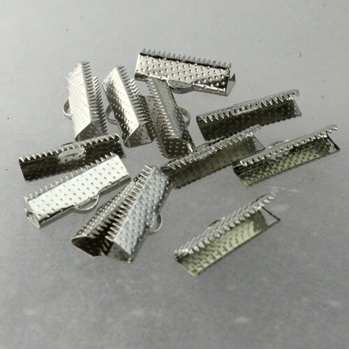20 pcs Rhodium Plated 20mm Ribbon Clamps Connectors Clips End for Leather Charm Braid