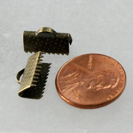 30 pcs Antique Brass Plated 13mm - 1/2 inch Ribbon Clamps Connectors Clips End for Leather Charm Braid