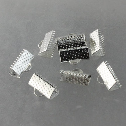 30 pcs Silver Plated 13mm - 1/2 inch Ribbon Clamps Connectors Clips End for Leather Charm Braid
