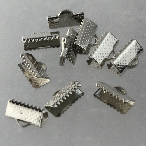 30 pcs Rhodium Plated 13mm - 1/2 inch Ribbon Clamps Connectors Clips End for Leather Charm Braid