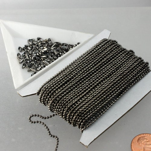12 ft. spool of Gunmetal finished ROUND ball chain - 1.5mm ball size w/ Free 10 connectors (Insert) - 15BALL