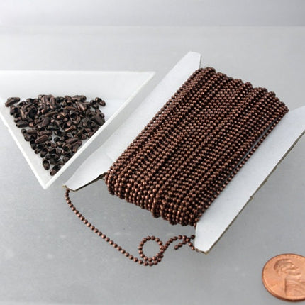 100 feet Antique Copper Chain BALL chain Necklace Bracelet bulk chain - 1.5mm ball size with 100 pc of connector(insert)  - 15BALL