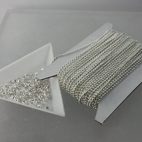 SALE Sale 32 ft. spool of Sterling Silver finished ball chain - 1.5mm ball size with 10 pcs of connector (crimp) - 15BALL