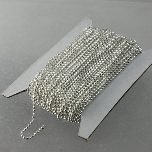 32 ft. spool of Sterling Silver finished ball chain - 1.5mm ball size with 10 pcs of connector(crimp)  - 15BALL