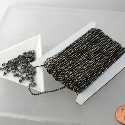 Wholesale Lot 300 ft Plastic spool of Gunmetal plated ball chain - 1.5mm with 100 pcs of Connectors (crimp) - 15BALL