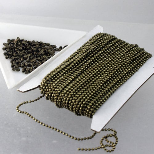 32 ft. spool of Antique Brass finished ball chain - 1.5mm ball size with 10 pcs of connector(insert) - 15BALL