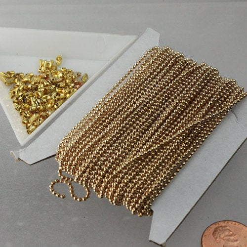 32 ft spool of Pinky Gold Champagne Gold plated ball chain - 1.5mm with 10 pcs of Connectors(insert) - 15BALL