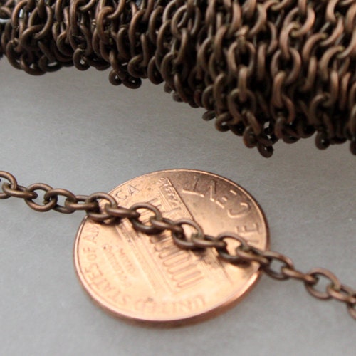 50 ft of Antique Copper Finished Cable Chain - 3.8x2.7mm 0.7mm Unsoldered Link - 3827CA