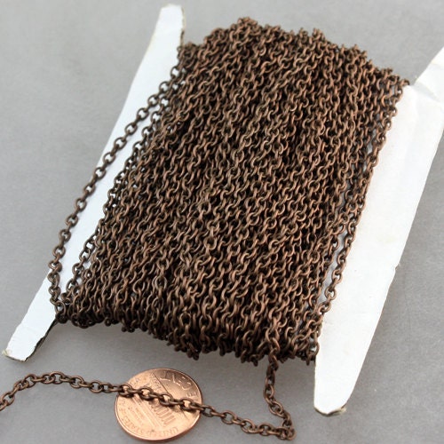 50 ft of Antique Copper Finished Cable Chain - 3.8x2.7mm 0.7mm Unsoldered Link - 3827CA