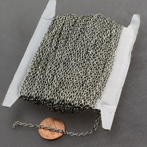 50 ft of Rhodium Finished Cable Chain - 3.8x2.7mm 0.7mm Unsoldered Link - 3827CA