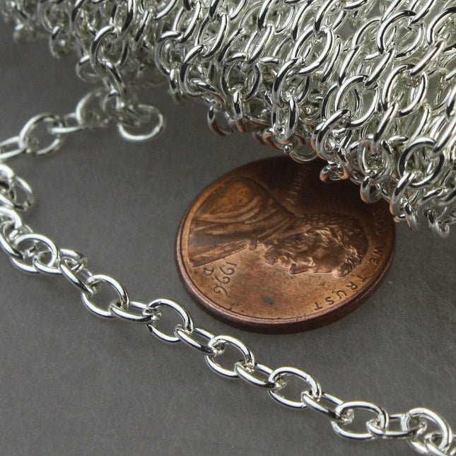 32 ft of Silver Finished Sturdy Heavy Cable Chain - 4x5mm 1.0mm 18Gauge 18G 1.0mm Unsoldered Link - 4518CA
