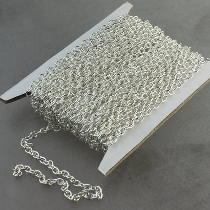 10 ft Sterling Silver Plated Cable Chain - 4x5mm 19 Gauge (0.9mm) Unsoldered Link - Heavy Strong Cable Chain Bulk Wholesale - 4519CA