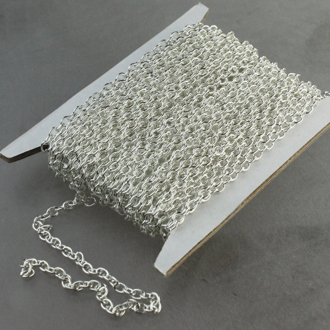 10 ft Sterling Silver Plated Cable Chain - 4x5mm 19 Gauge (0.9mm) Unsoldered Link - Heavy Strong Cable Chain Bulk Wholesale - 4519CA
