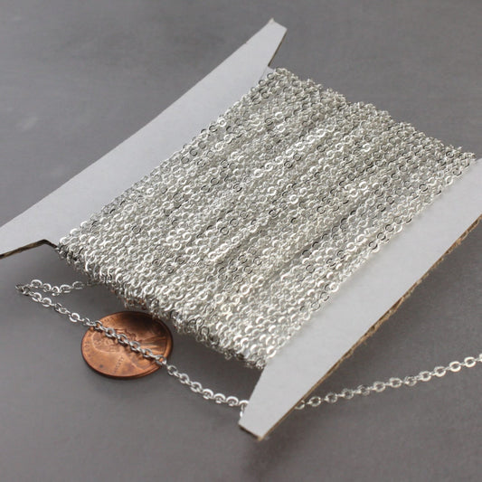 Sterling Silver Plated Flat Chain, Bulk, 32 feet Flat Cable Chain - 3x1.7mm SOLDERED - Necklace Bracelet DIY Wholesale Bulk Chain 317F