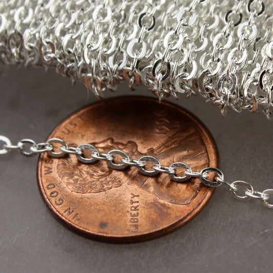 Sterling Silver Plated Flat Chain, Bulk, 32 feet Flat Cable Chain - 3x1.7mm SOLDERED - Necklace Bracelet DIY Wholesale Bulk 317F
