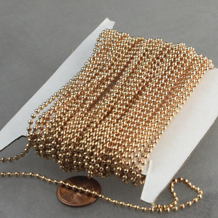 Champagne Gold Chain Bulk, 32 ft. spool of ROUND BALL chain  - 2.4mm ball size - w/ FREE 20pcs Connectors (Insert) - 24BALL