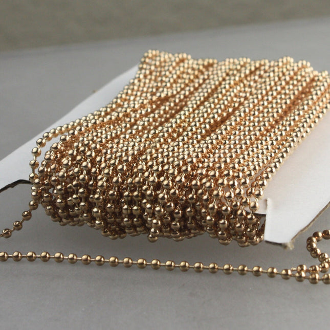 Champagne Gold Chain Bulk, 32 ft. spool of ROUND BALL chain  - 2.4mm ball size - w/ FREE 20pcs Connectors (Insert) - 24BALL