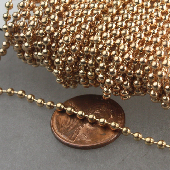 Champagne Gold Chain Bulk, 32 ft. spool of ROUND BALL chain  - 2.4mm ball size - w/ FREE 20pcs Connectors (Insert) - 24BALL