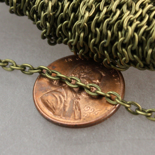 Antique Brass Chain, 6ft of Antique Brass Flat cable chain 3.7x2.7mm - Unsoldered Links - 3727F