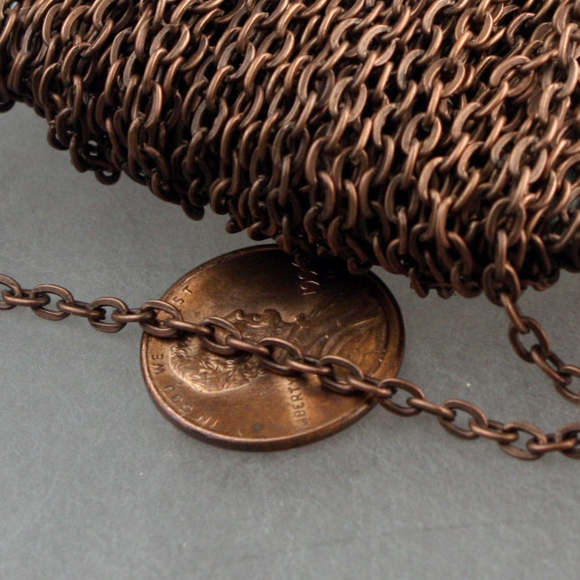 Wholesale Lot 300 Ft of Antique Copper Flat cable chain 3.7x2.7mm - Unsoldered Links - 3727F