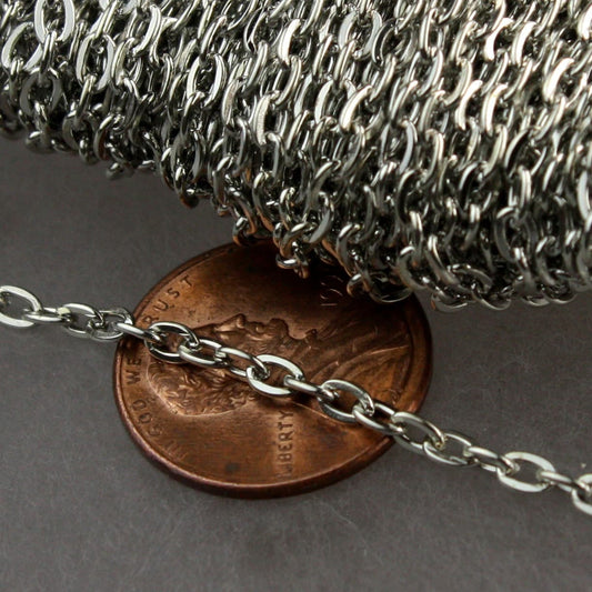 Sale SALE 50ft of Rhodium Plated Flat cable chain 3.7x2.7mm - Unsoldered Links - 3727F