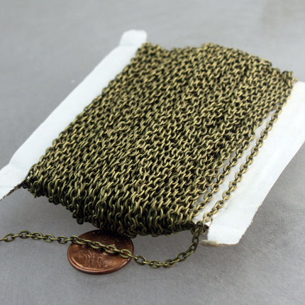 Antique Brass Chain, 50ft of Antique Brass Flat cable chain 3.7x2.7mm - Unsoldered Links - 3727F