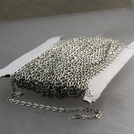 Wholesale Lot 300 feet of Rhodium Plated Flat cable chain 3.7x2.7mm - Unsoldered Links - 3727F
