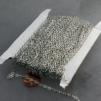 Wholesale Lot 300 feet of Rhodium Plated Flat cable chain 3.7x2.7mm - Unsoldered Links - 3727F