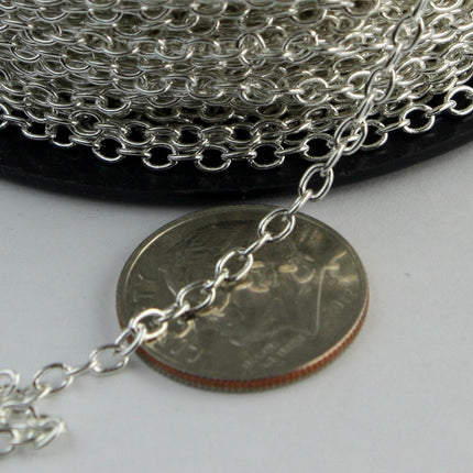NEW New 32 ft of Silver Plated Round SOLDERED Cable Chain - 2.6x2.1mm SOLDERED Link - 2621S