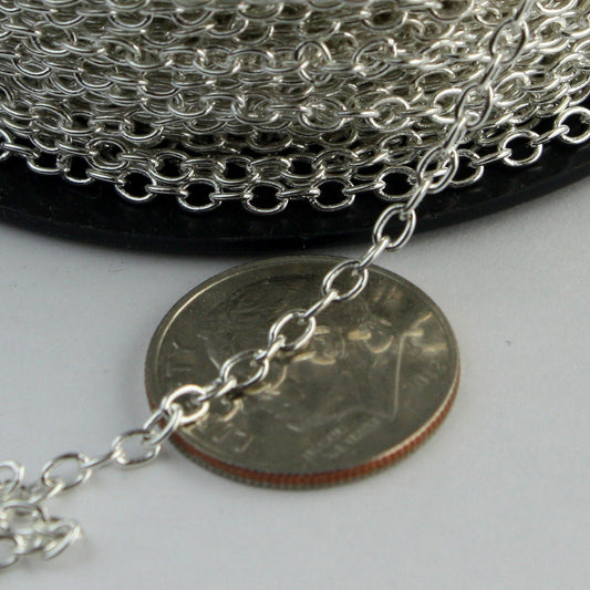 10  ft of Silver Plated Round SOLDERED Cable Chain - 2.6x2.1mm SOLDERED Link - 2621S