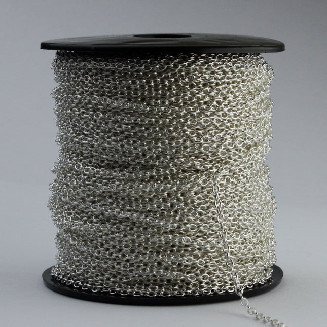 100 ft of Silver Plated Round SOLDERED Cable Chain - 2.6x2.1mm SOLDERED Link - 2621S
