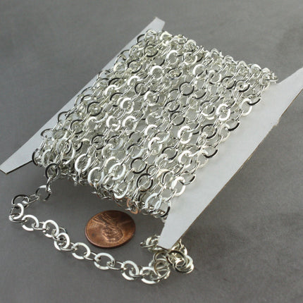 32 ft. Silver Flat Chain Silver Plated Cable Chain BIG Fashion Chain - 7.8x6.0mm - Unsoldered Link - Bulk Chain Necklace Wholesale - 7860FL