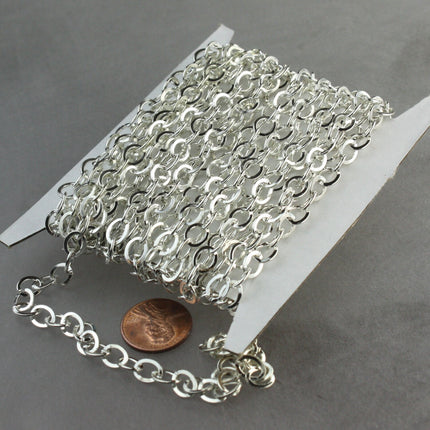 100 Silver Flat Chain Silver Plated Cable Chain BIG Fashion Chain - 7.8x6.0mm - Unsoldered Link - Bulk Chain Necklace Wholesale - 7860FL