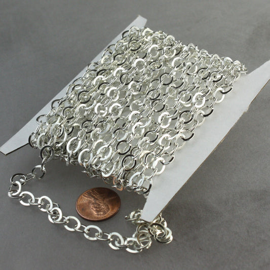 100 Silver Flat Chain Silver Plated Cable Chain BIG Fashion Chain - 7.8x6.0mm - Unsoldered Link - Bulk Chain Necklace Wholesale - 7860FL