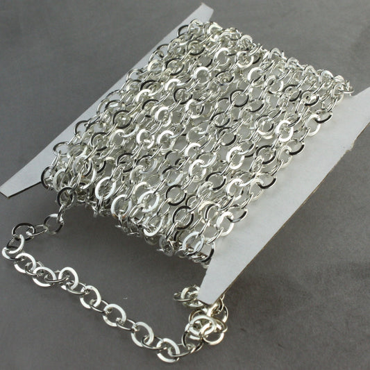 32 ft. Silver Flat Chain Silver Plated Cable Chain BIG Fashion Chain - 7.8x6.0mm - Unsoldered Link - Bulk Chain Necklace Wholesale - 7860FL