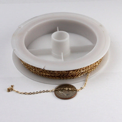12 ft Pinky Gold Chain - 2.4x1.7mm SOLDER Cable Chain - Champagne Gold Plated little Oval Flat Soldered Cable Chain  - 2417F