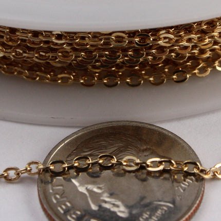 300 ft Pinky Gold Chain - 2.4x1.7mm SOLDER Cable Chain - Rose Gold Plated little Oval Flat Soldered Cable Chain - Bulk Wholesale  - 2417F