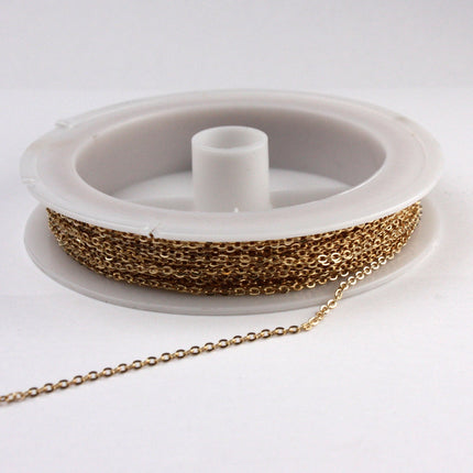 32 ft Pinky Gold Chain - 2.4x1.7mm SOLDER Cable Chain - Champagne Gold Plated little Oval Flat Soldered Cable Chain  - 2417F