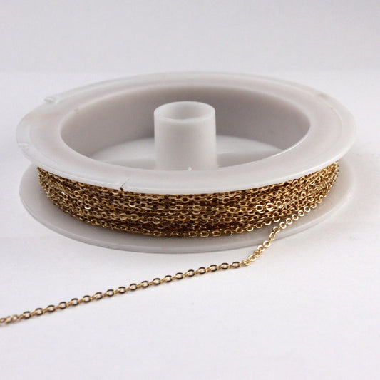 32 ft Pinky Gold Chain - 2.4x1.7mm SOLDER Cable Chain - Champagne Gold Plated little Oval Flat Soldered Cable Chain  - 2417F