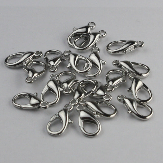 20 pcs of Rhodium Plated BIG lobster claw brass clasp 16x9mm - LOB16