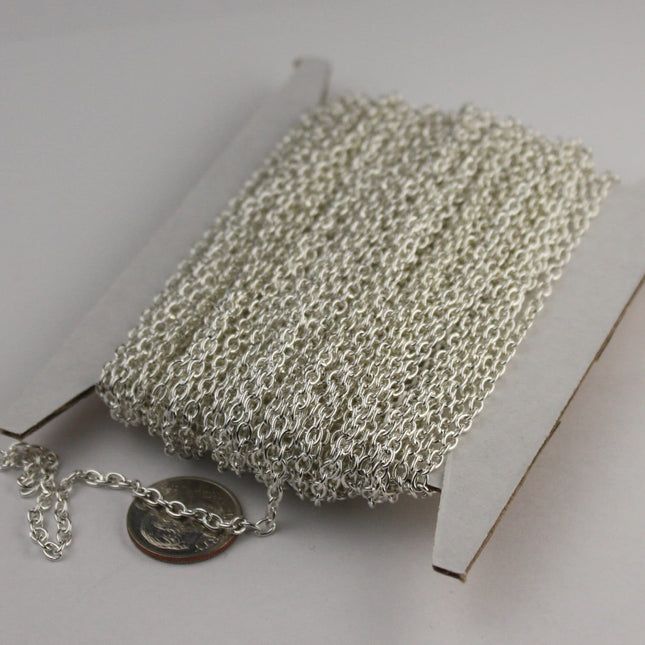 32 ft of Silver Plated Cable Chain - 3.8x2.7mm 0.7mm Unsoldered Link - 3827CA