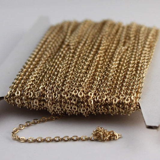 50 ft spool of Pinky Gold Plated Flat Chain (Champagne Gold)  cable chain - 3x2.2mm - unsoldered link - 322FLAT