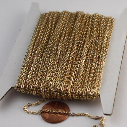 50 ft spool of Pinky Gold Plated Flat Chain (Champagne Gold)  cable chain - 3x2.2mm - unsoldered link - 322FLAT